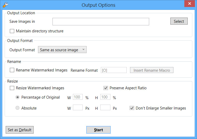 Окно Output Options в uMark