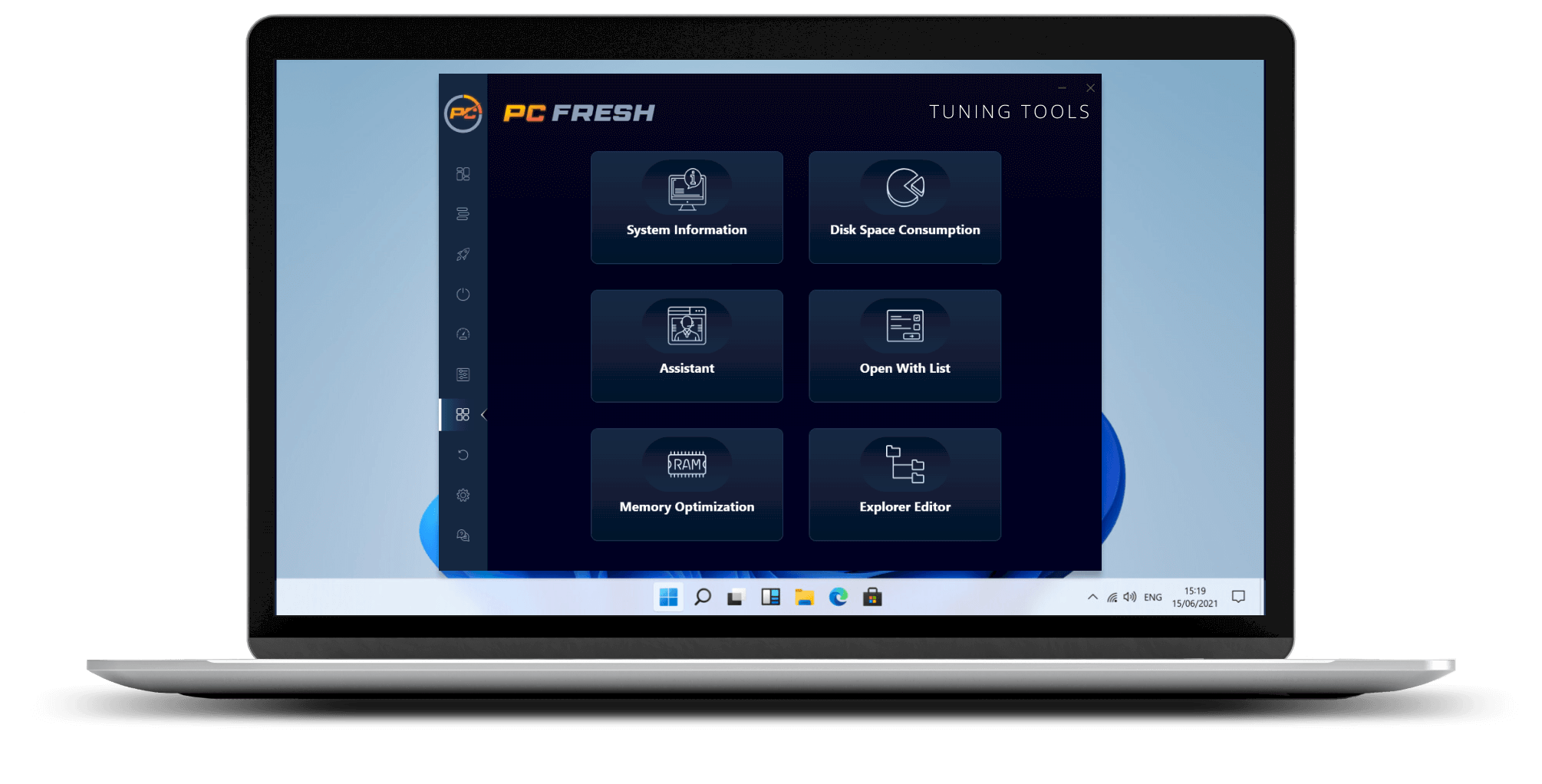 Раздел Tuning Tools в PC Fresh с инструментами System Information, Disk Space Consumption, Assistant, Open With List, Memory Optimization и Explorer Editor