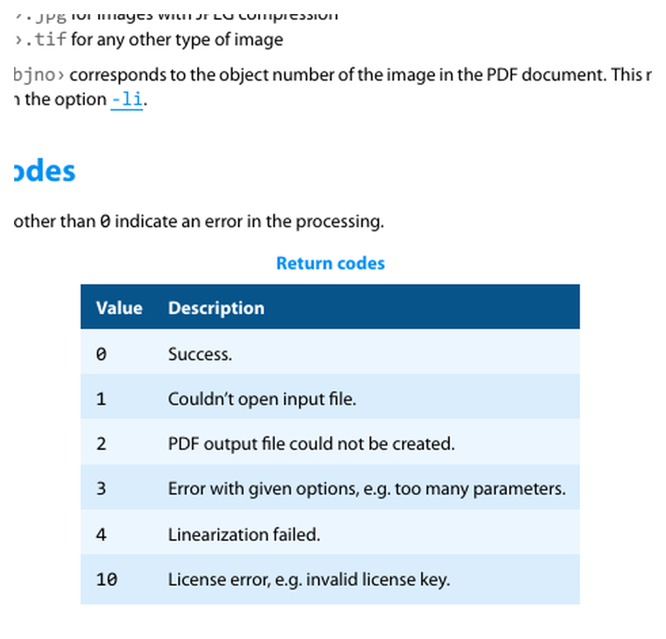 Таблица кодов возврата 3-Heights PDF Optimizer