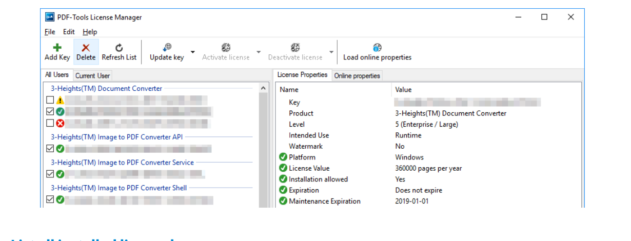 PDF-Tools License Manager, используемый с 3-Heights PDF to Image Converter