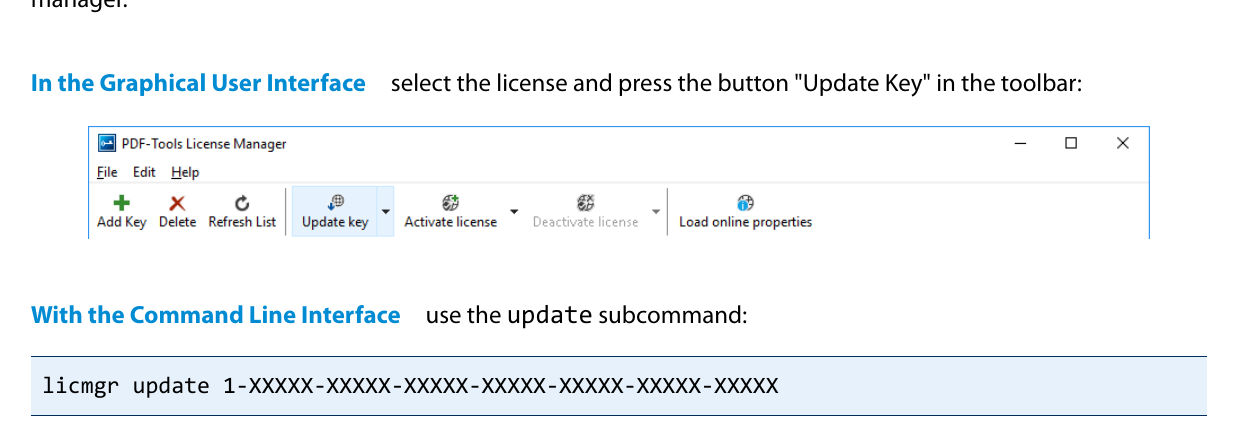 Обновление лицензионного ключа в PDF-Tools License Manager