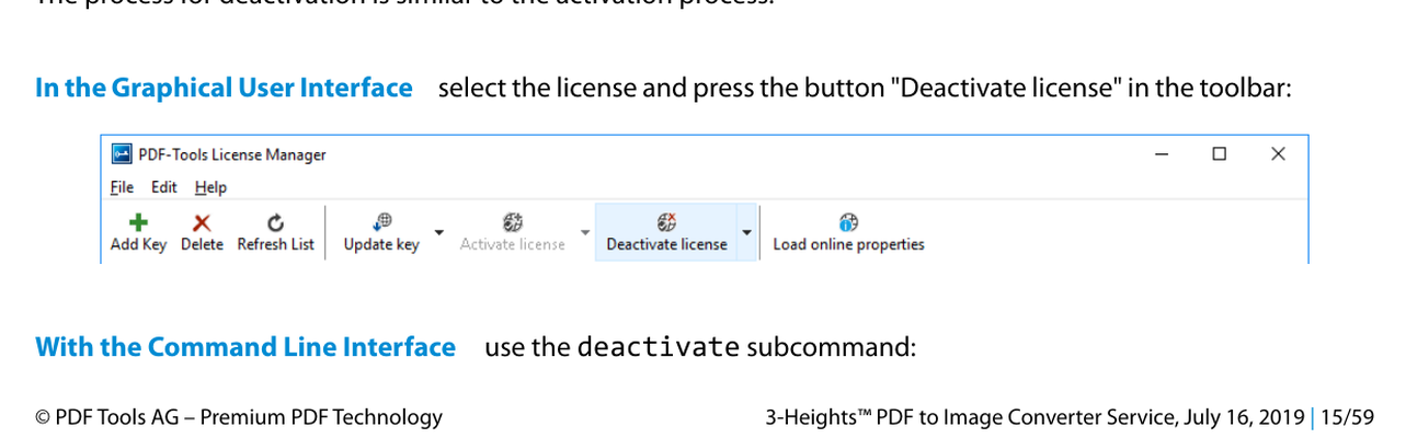 Деактивация лицензии в PDF-Tools License Manager