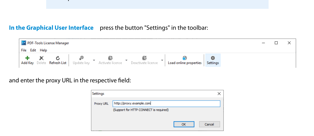 Настройка прокси в PDF-Tools License Manager