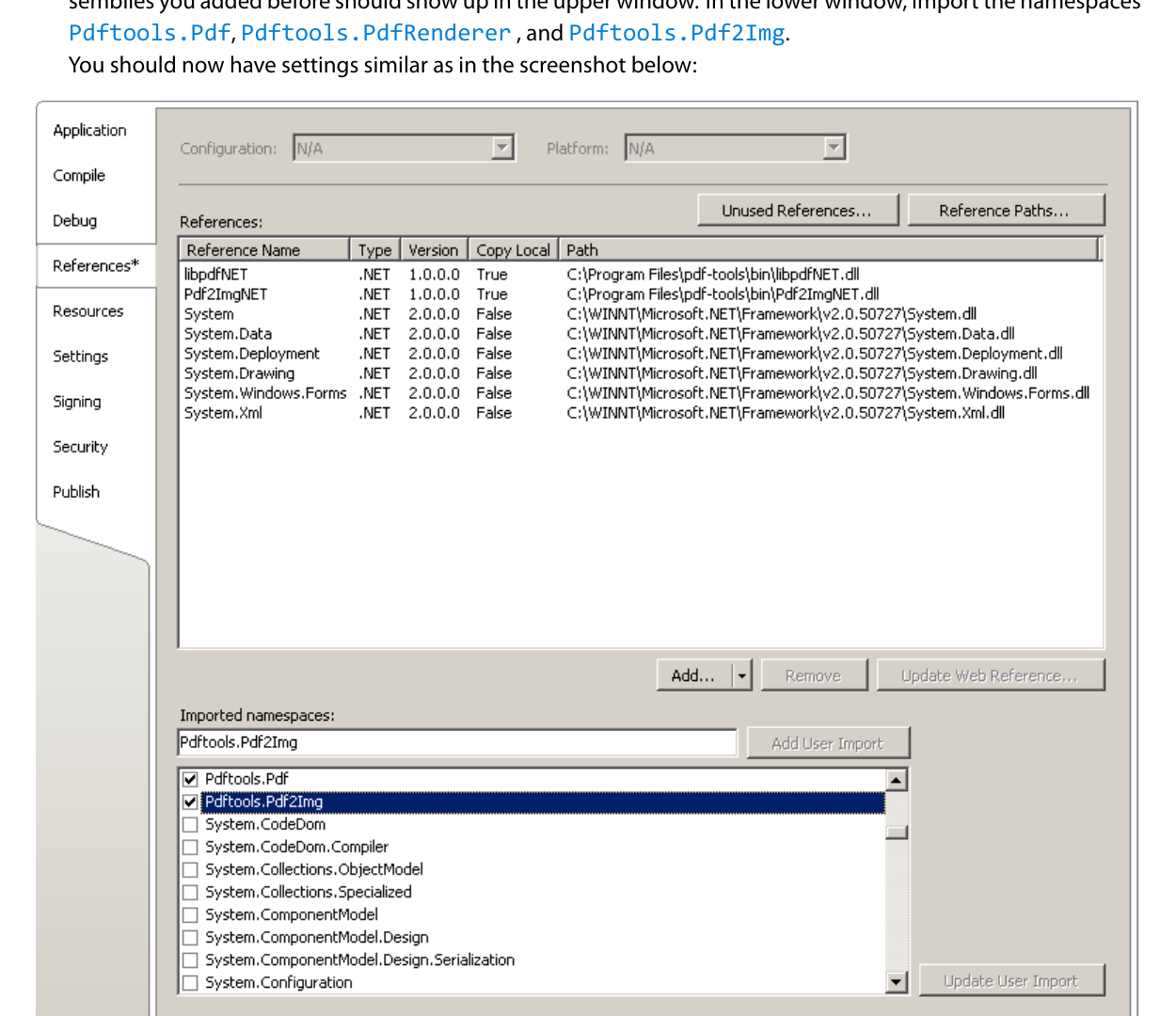 Подключение пространств имён и ссылок 3-Heights PDF to Image Converter в среде .NET