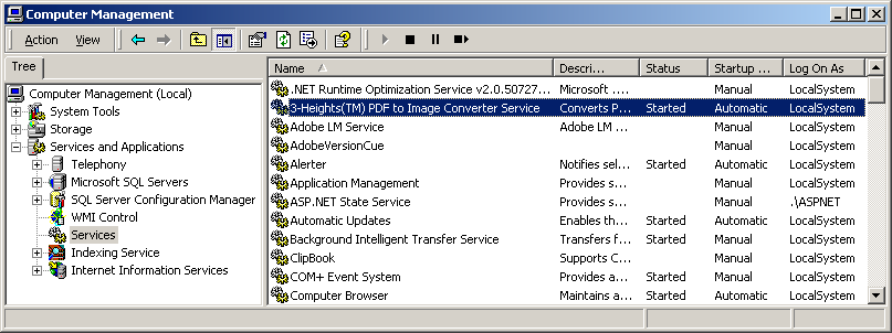 Служба 3-Heights PDF to Image Converter в Computer Management