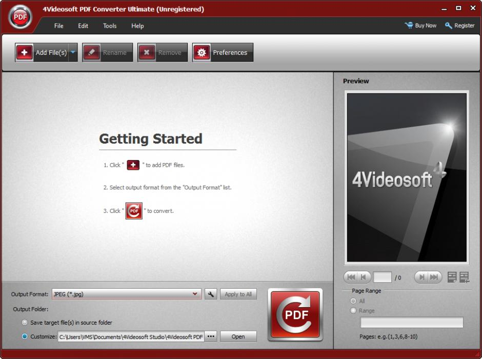 Пустое главное окно 4Videosoft PDF Converter Ultimate