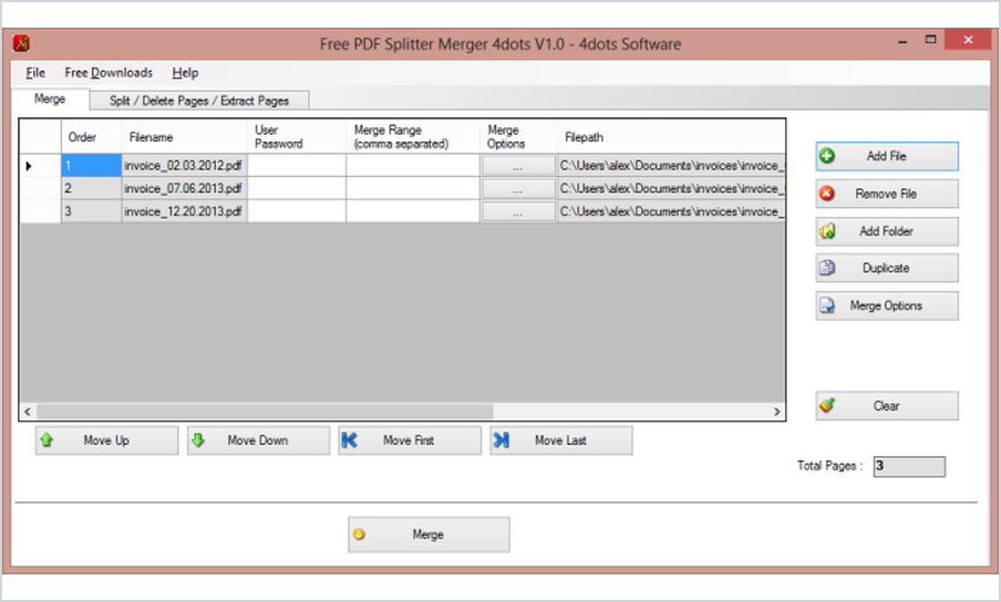Главное окно 4dots PDF Splitter со списком документов
