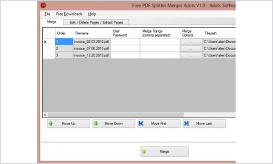Файлы счетов, переданные в очередь 4dots PDF Splitter