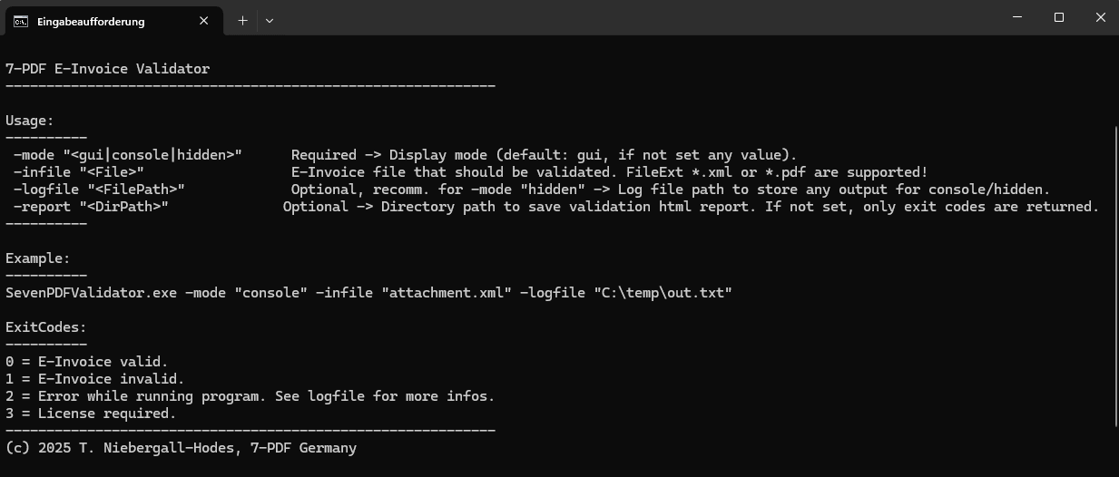 Справка по параметрам SevenPDFValidator.exe в консоли