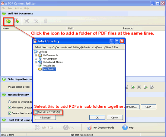 Добавление каталога PDF с возможностью включить подпапки