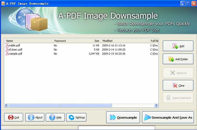 Главное окно A-PDF Image Downsample в официальном руководстве