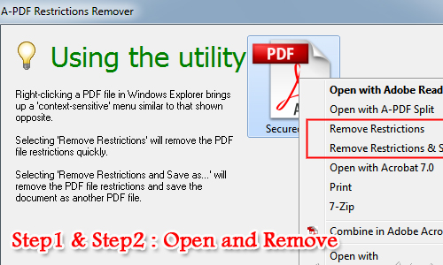 Контекстное меню Windows Explorer с командами A-PDF Restrictions Remover