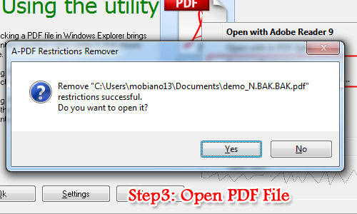 Сообщение A-PDF Restrictions Remover об успешном снятии ограничений