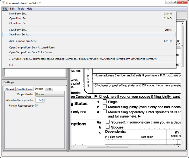 Команда Save Form Set As в меню File