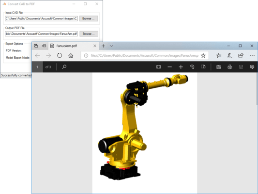 Диалог преобразования CAD в PDF и проверка результата