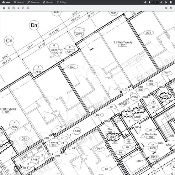 Просмотр CAD-чертежа с навигацией и панелью инструментов PrizmDoc
