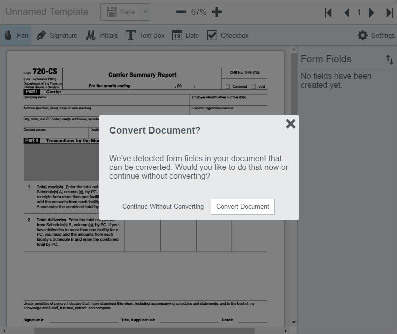 Диалог конвертации документа в Accusoft PrizmDoc