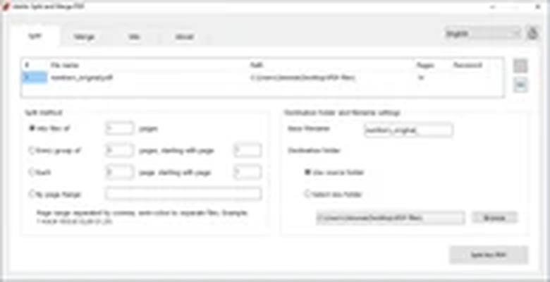 Вкладка Split с выбором способа разделения PDF