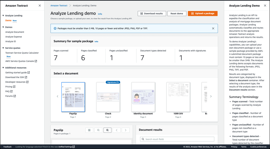 Amazon Textract Analyze Lending: сводка пакета