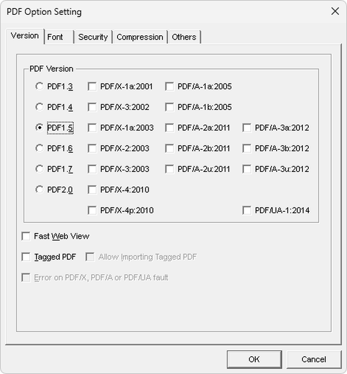 Выбор уровня PDF, PDF/X, PDF/A и PDF/UA