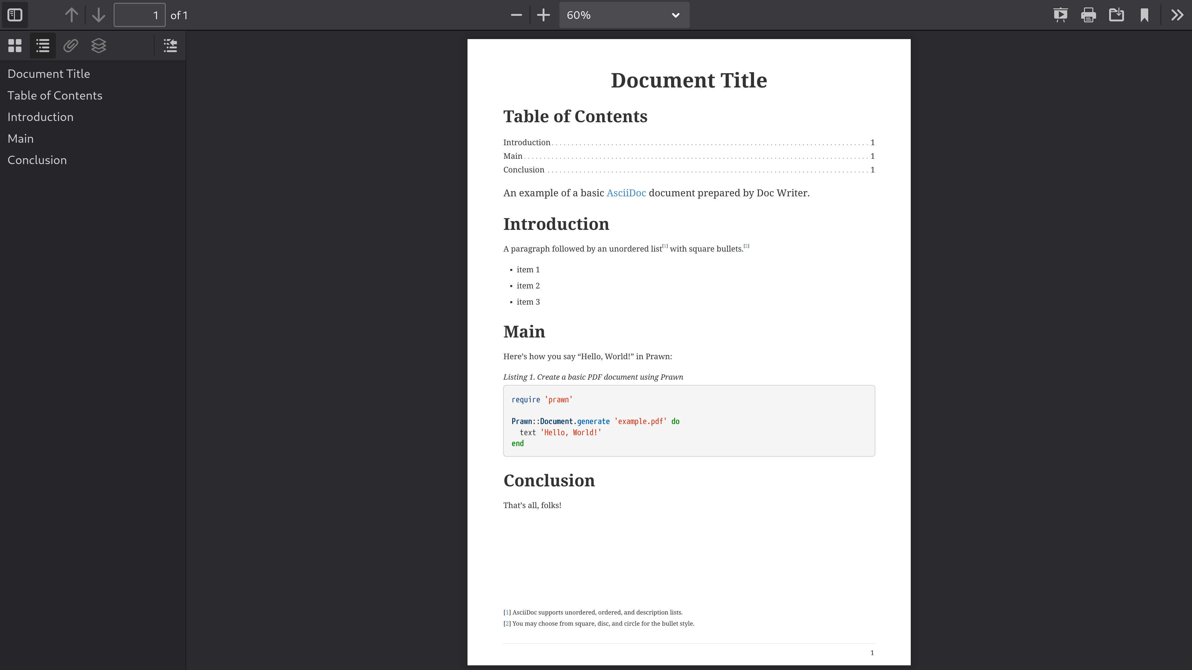 PDF, созданный Asciidoctor PDF из базового примера