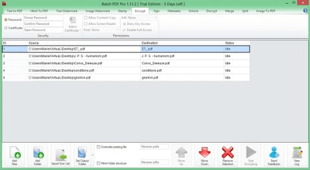 Настройка шифрования и разрешений PDF в Batch PDF Pro