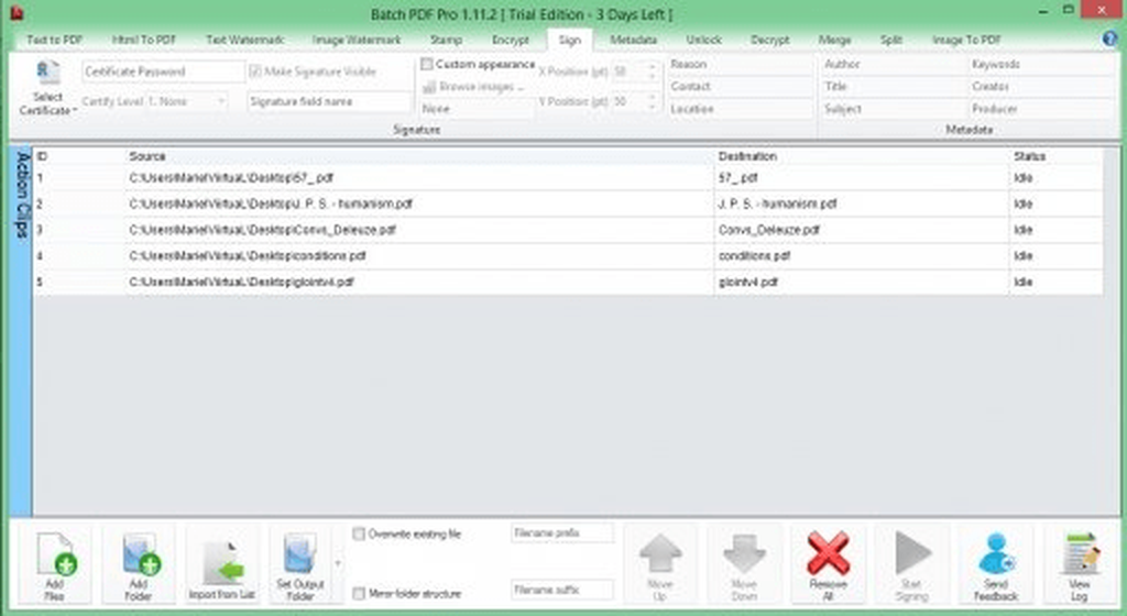 Цифровая подпись и метаданные PDF в Batch PDF Pro