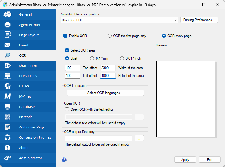 Интерфейс Black Ice PDF Printer Driver: Распознавание текста OCR