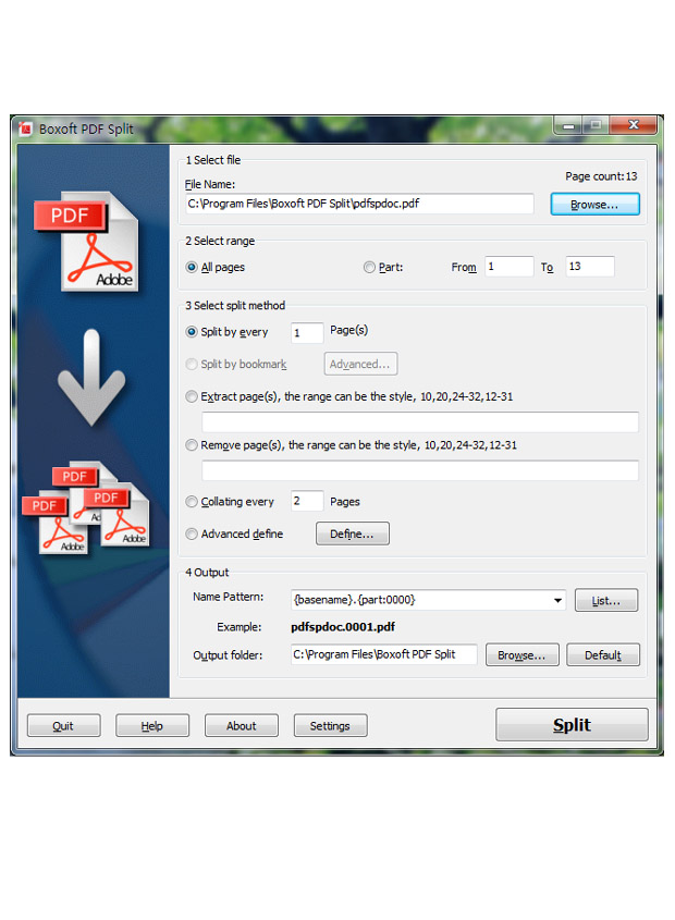 Скриншот Boxoft PDF Tools: Разделение PDF в Boxoft PDF Split