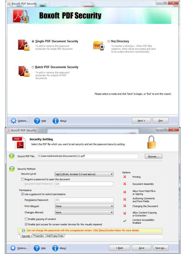 Скриншот Boxoft PDF Tools: Защита PDF в Boxoft PDF Security