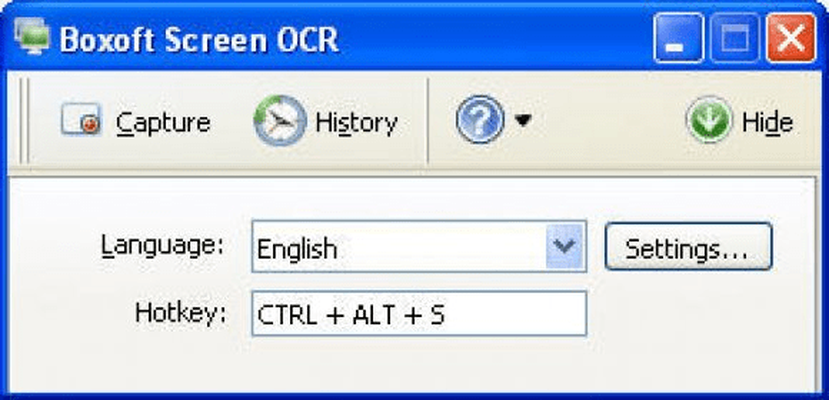 Главное окно Boxoft Screen OCR с выбором языка и горячей клавиши