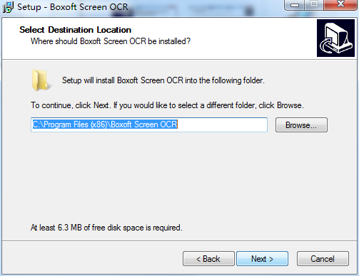 Мастер Boxoft Screen OCR с папкой установки Program Files (x86)