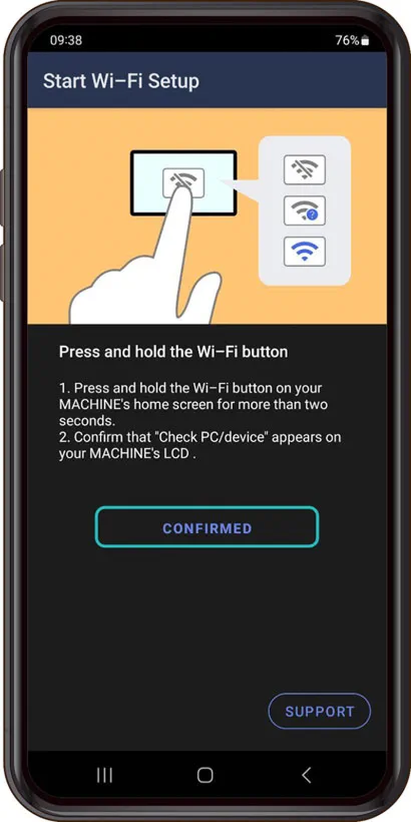 Подсказка по переводу принтера в режим настройки Wi‑Fi