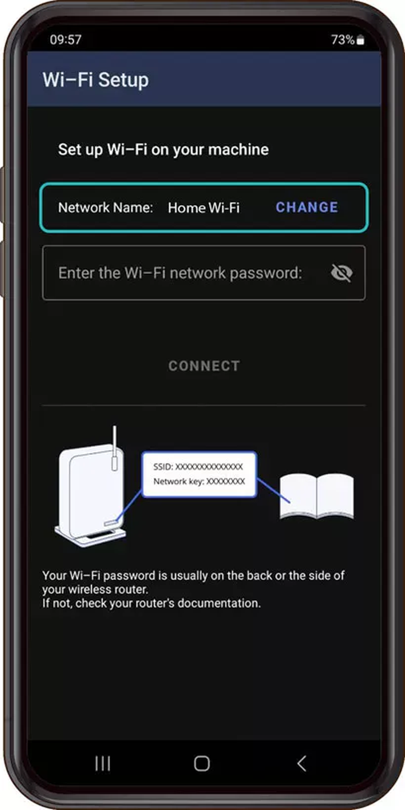 Экран выбора сети и ввода пароля Wi‑Fi