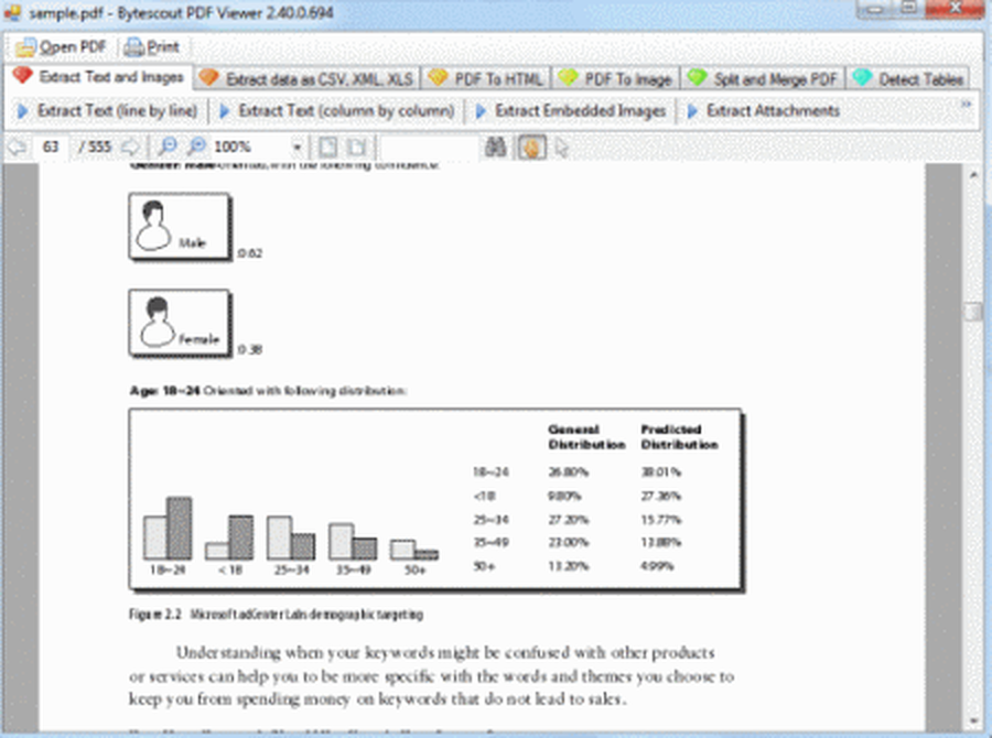 Интерфейс Bytescout PDF Viewer: Detect tables и CSV