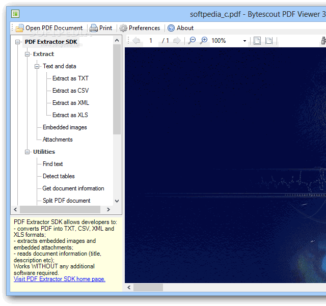Интерфейс Bytescout PDF Viewer: Извлечение в TXT