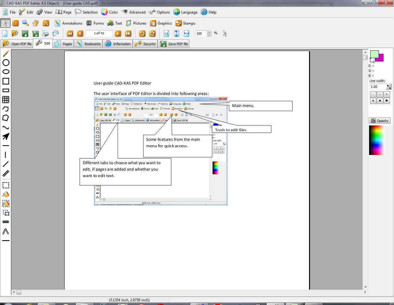 CAD-KAS PDF Editor: рабочая область PDF