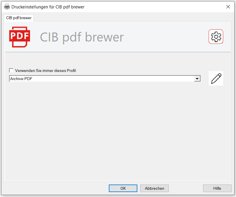 Выбор профиля печати CIB pdf brewer