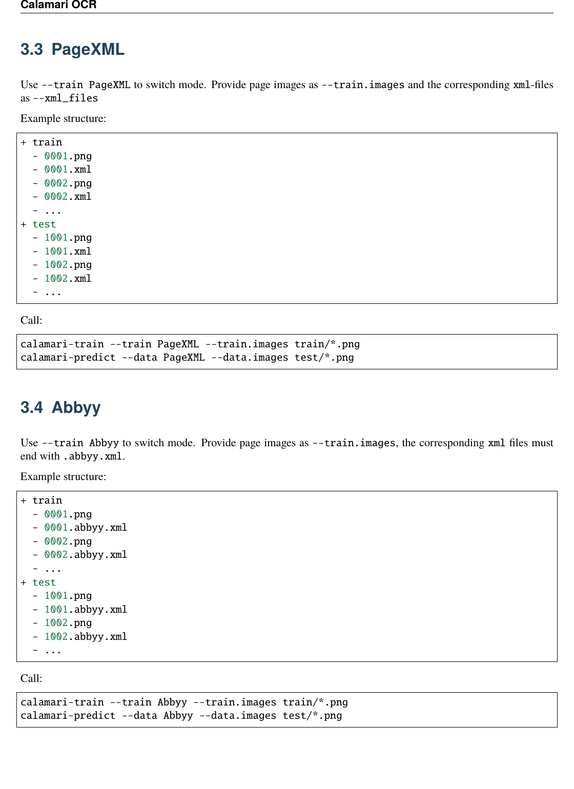 Примеры структуры PageXML и ABBYY XML для Calamari OCR