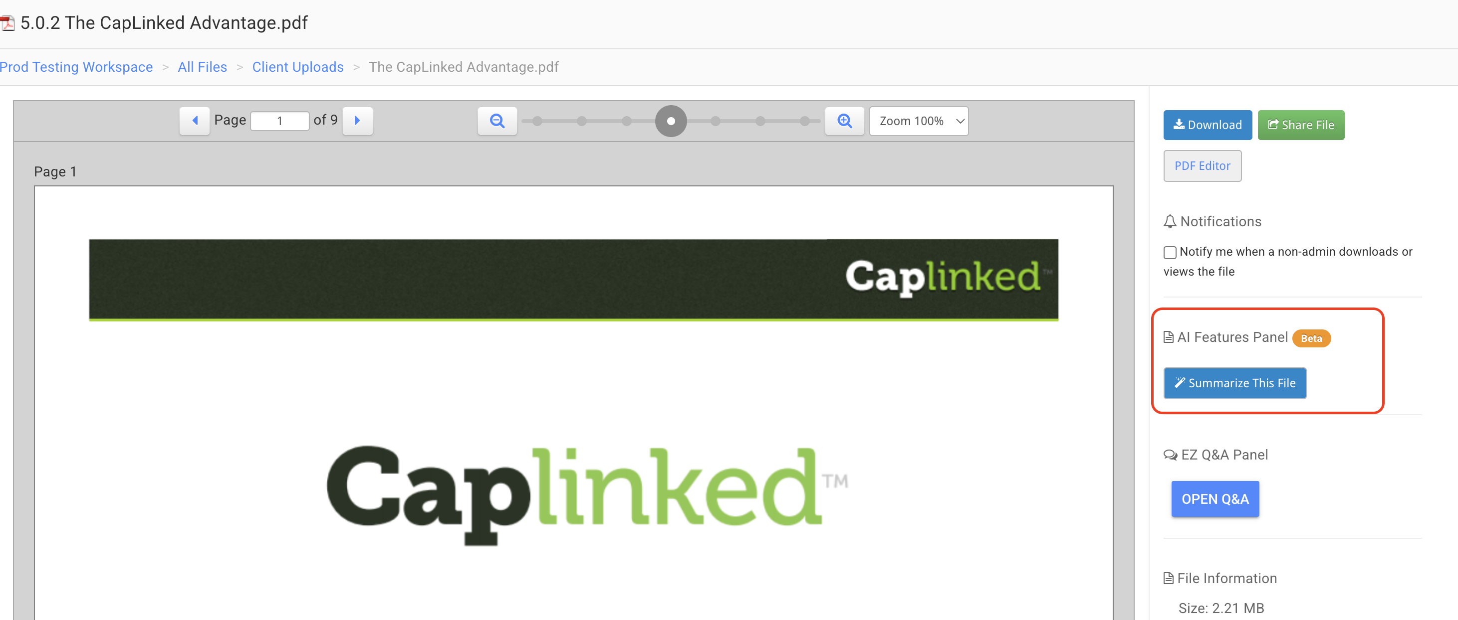 Просмотр PDF и панель действий CapLinked