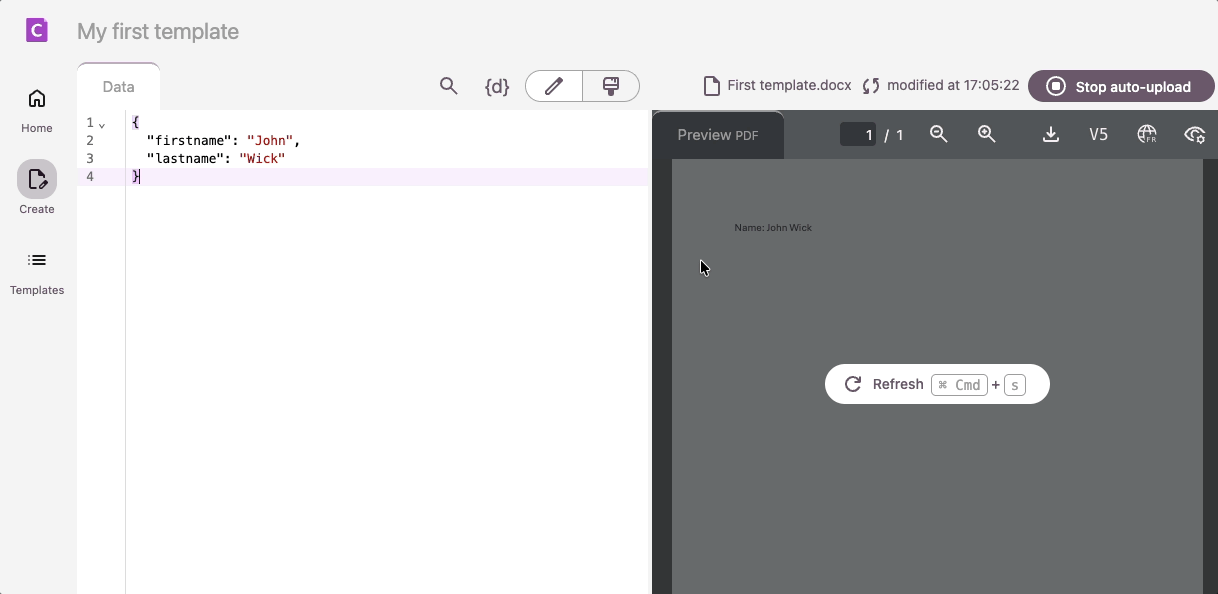JSON-редактор с тестовыми данными и предпросмотром документа
