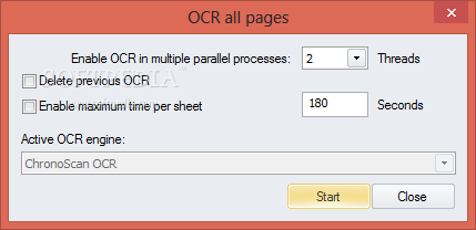 Диалог OCR all pages с выбором движка и числа потоков