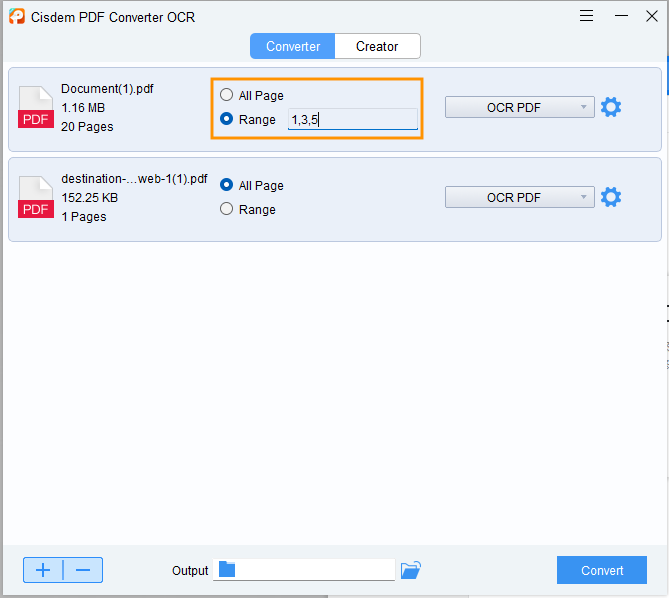 Выбор диапазона страниц в Cisdem PDF Converter OCR