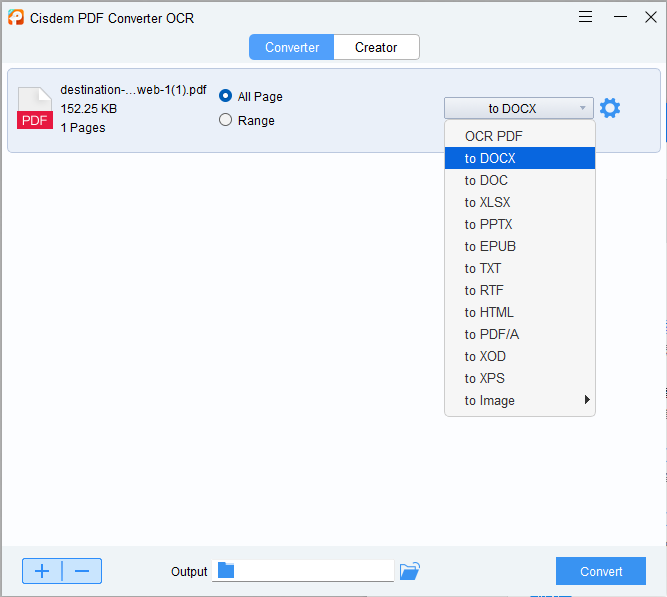 Список выходных форматов Cisdem PDF Converter OCR