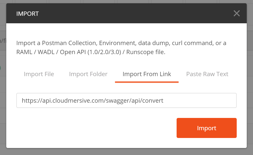 Импорт OpenAPI-описания Cloudmersive в Postman
