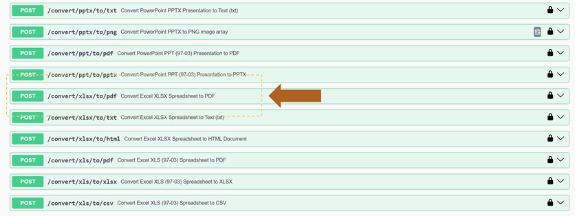 Маршрут Convert Excel XLSX Spreadsheet to PDF в Cloudmersive API Console