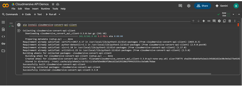 Установка Python SDK Cloudmersive Convert API в Google Colab