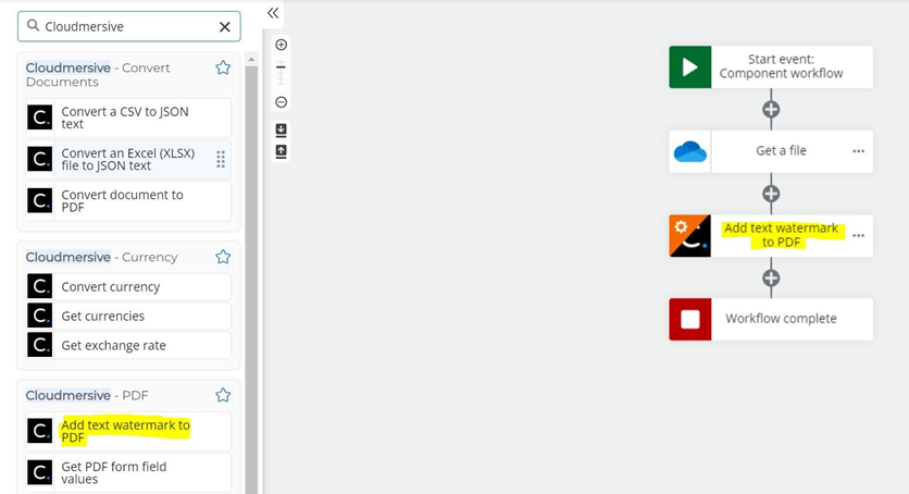 Действие Add text watermark to PDF в конструкторе Nintex