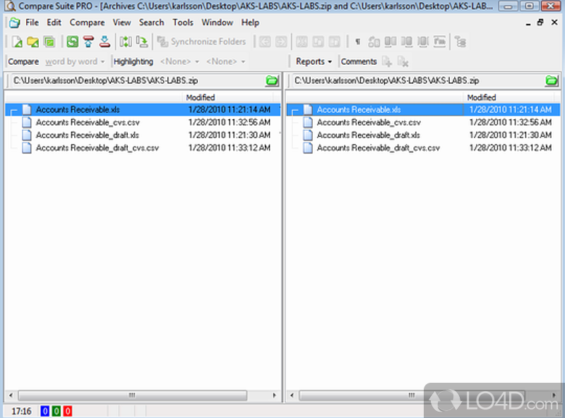 Сравнение содержимого двух ZIP-архивов
