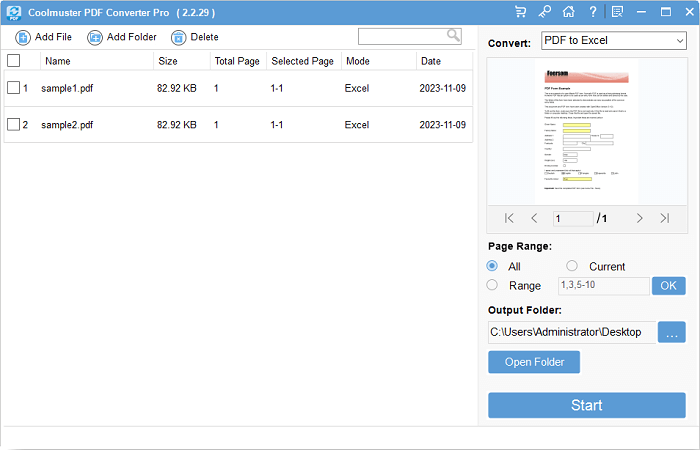 Режим PDF to Excel с двумя документами в очереди